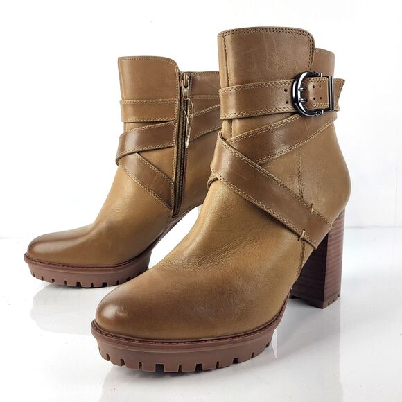 Naturalizer Lyra Boots Leather Buckle Lug Sole Heel Booties Size 10 - Picture 1 of 16